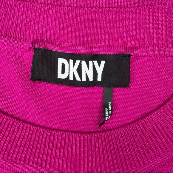 DKNY Pink Studded Crewneck Sweater Donna Karan Embellished Electric Pink Medium - Picture 13 of 15